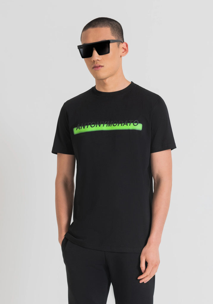Antony Morato crna muška majica sa zelenim detaljima