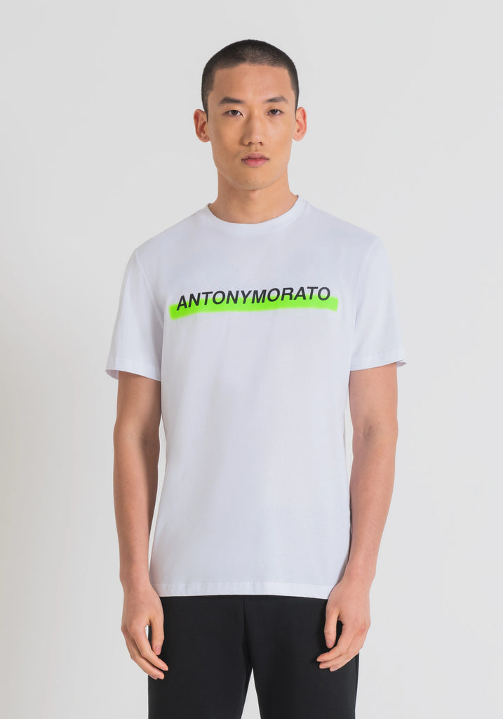 Antony Morato bijela muška majica s zelenim natpisom