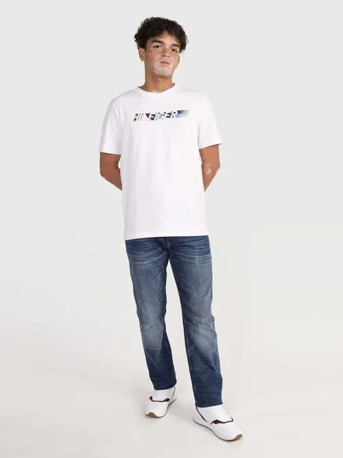 Tommy Hilfiger bijela muška majica s prugastim natpisom-[SKU]