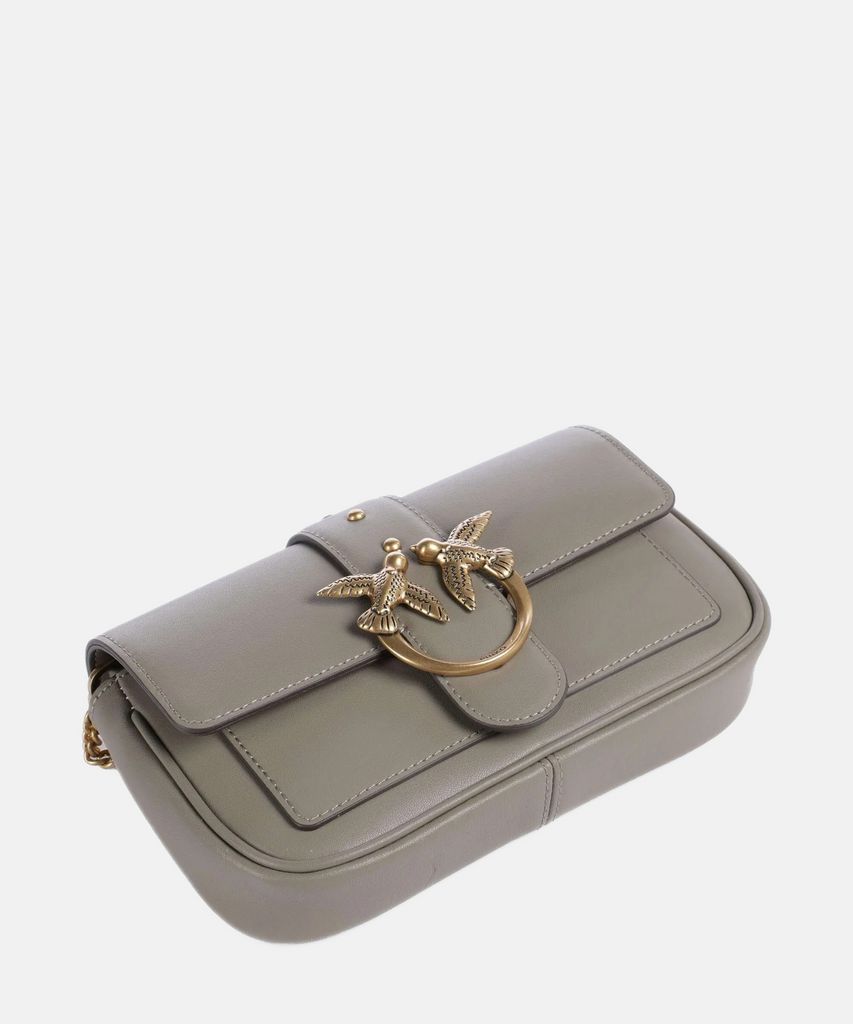 Pinko siva ženska torba sa zlatnim lancem i kopčom-[SKU]