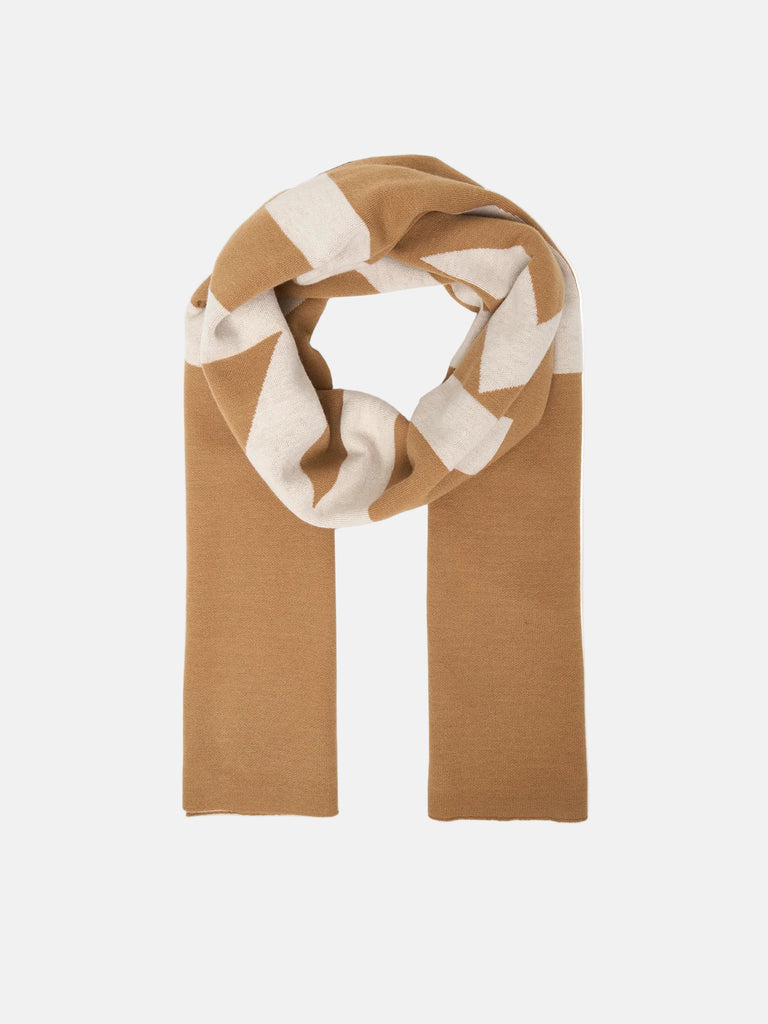 Pinko smeđi ženski šal sa bijelim detaljima-[SKU]