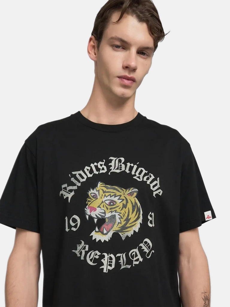 Replay crna muška majica sa slikom tigra-[SKU]