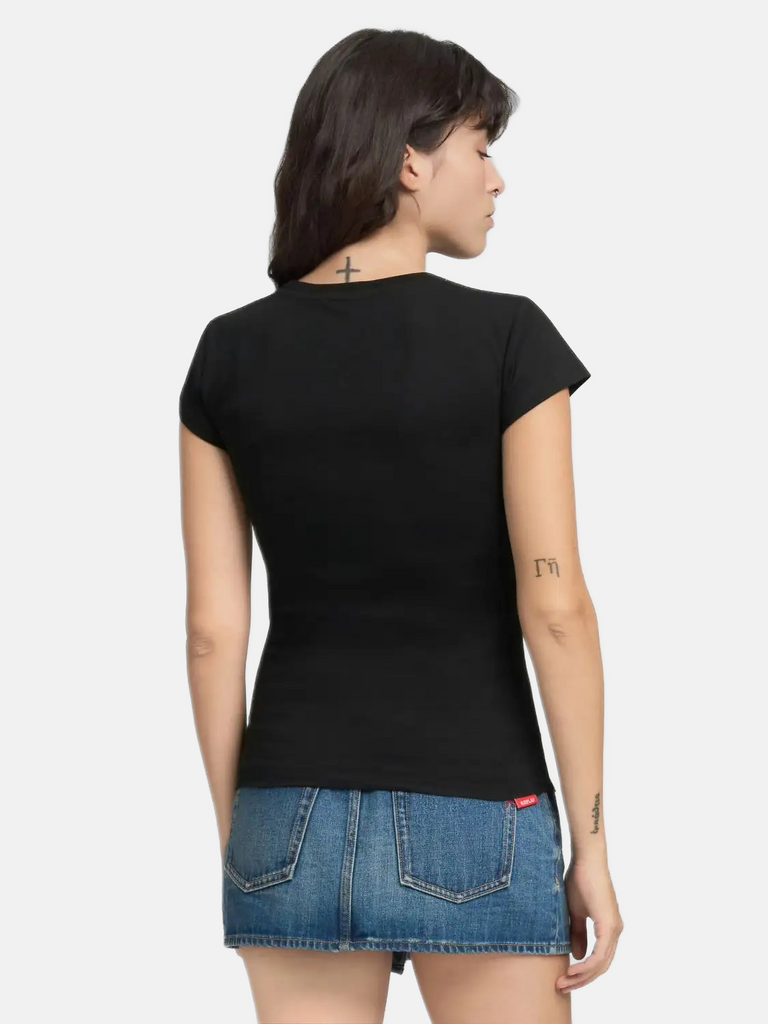 Replay crna ženska majica sa diskretnim crvenim logom-[SKU]