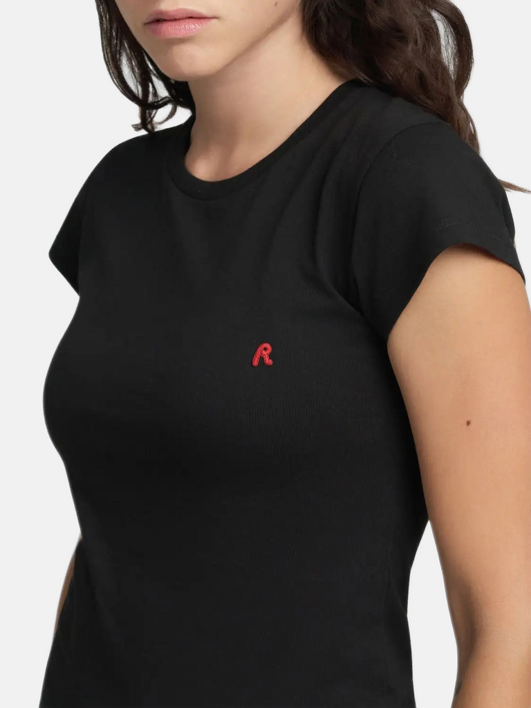 Replay crna ženska majica sa diskretnim crvenim logom-[SKU]