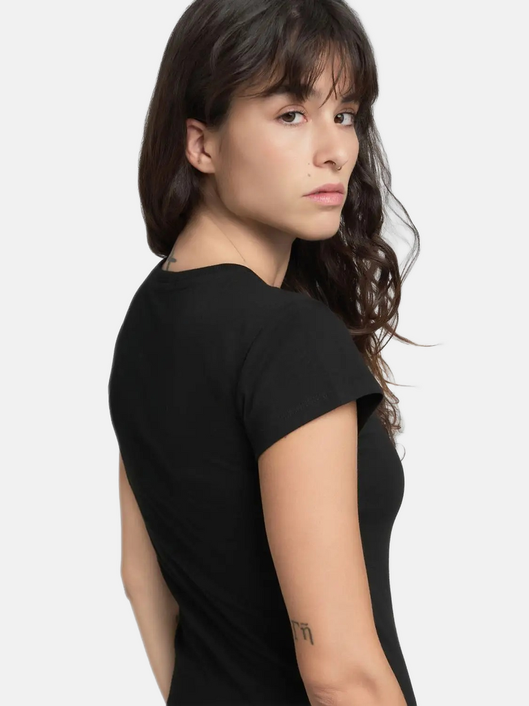 Replay crna ženska majica sa diskretnim crvenim logom-[SKU]