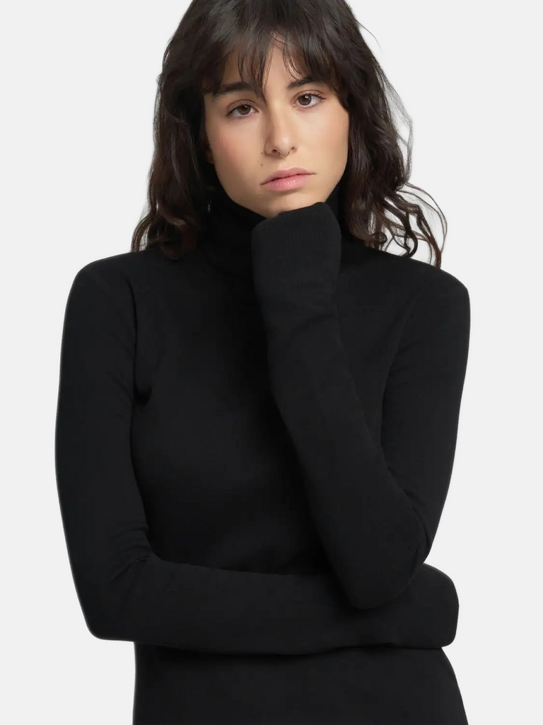 Replay crna ženska majica dugih rukava sa rolka kragnom-[SKU]