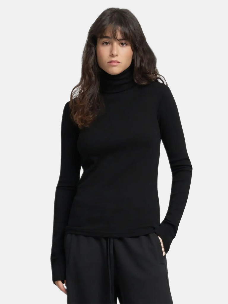 Replay crna ženska majica dugih rukava sa rolka kragnom-[SKU]