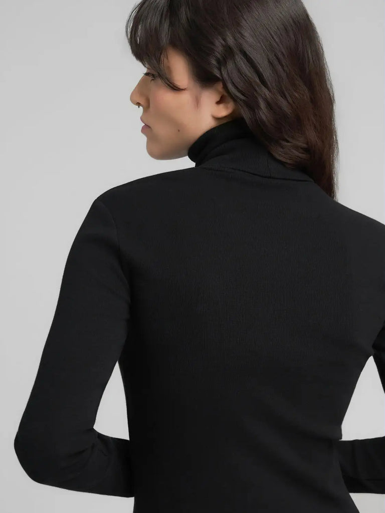 Replay crna ženska majica dugih rukava sa rolka kragnom-[SKU]