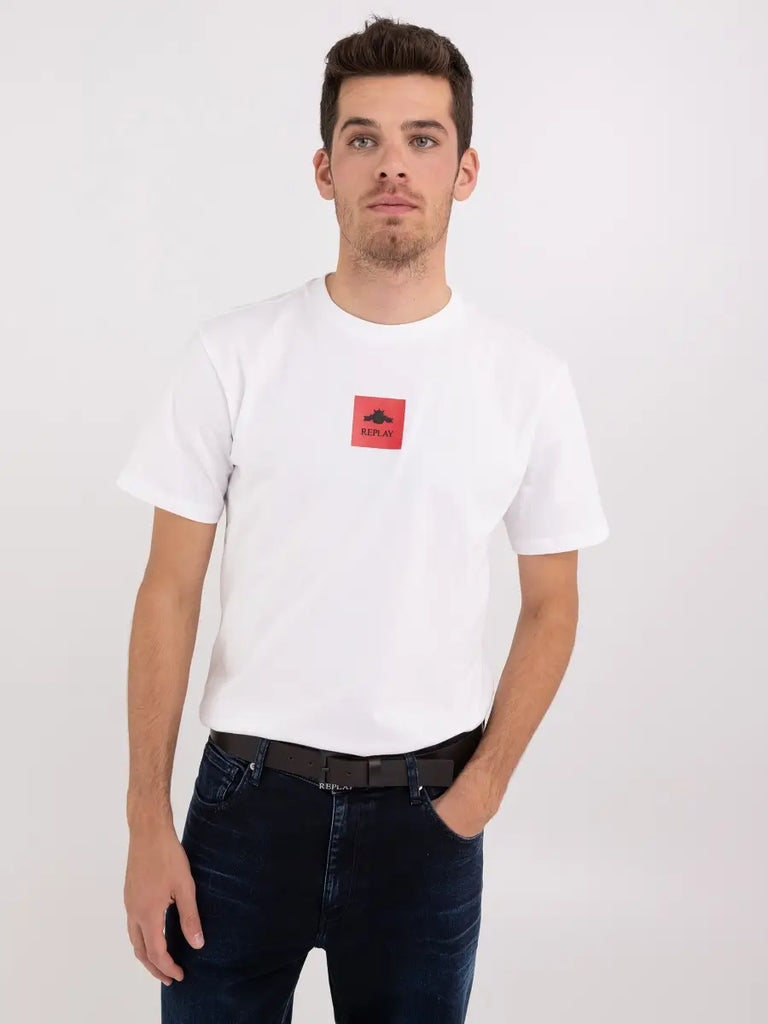 Replay bijela muška majica sa crvenim kvadratnim logom