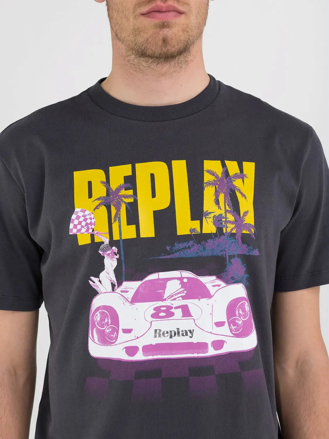 Replay crna muška majica s printom retro automobila