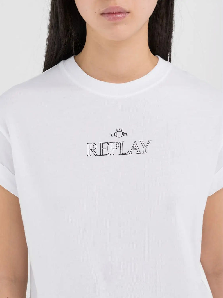 Replay bijela ženska majica sa crnim logom brenda