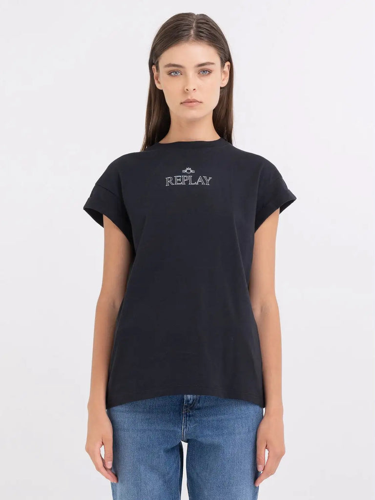 Replay crna ženska majica sa kontrastnim logom