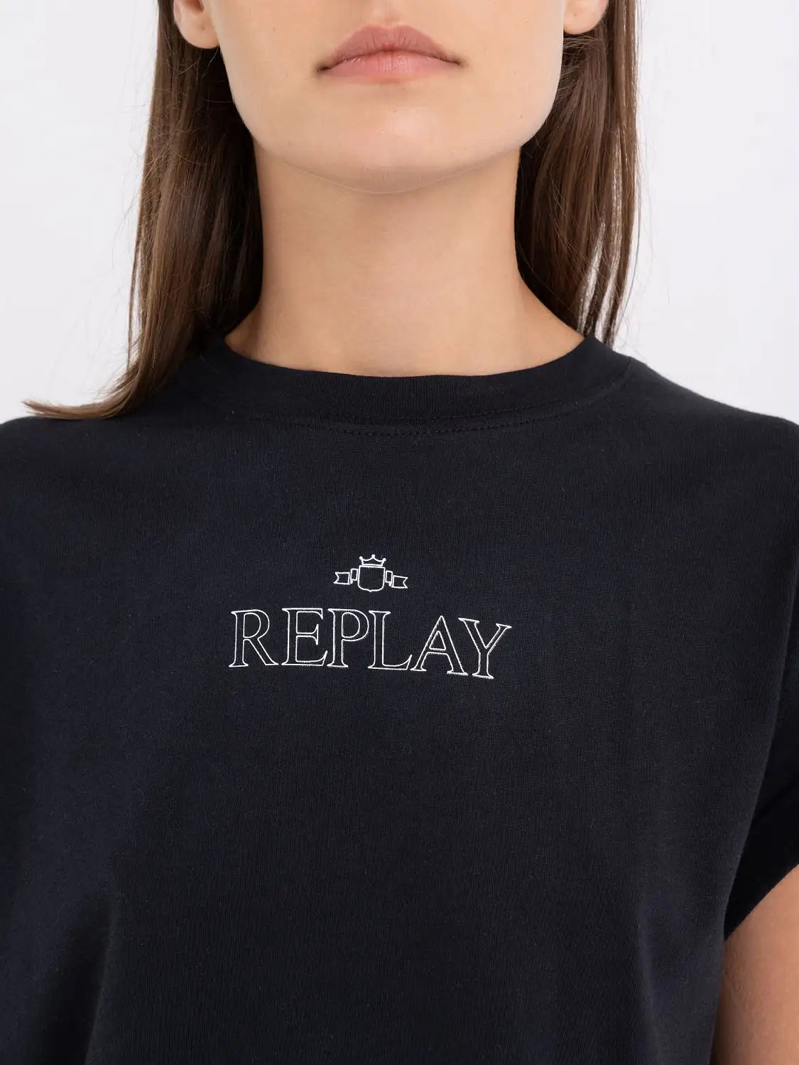 Replay crna ženska majica sa kontrastnim logom