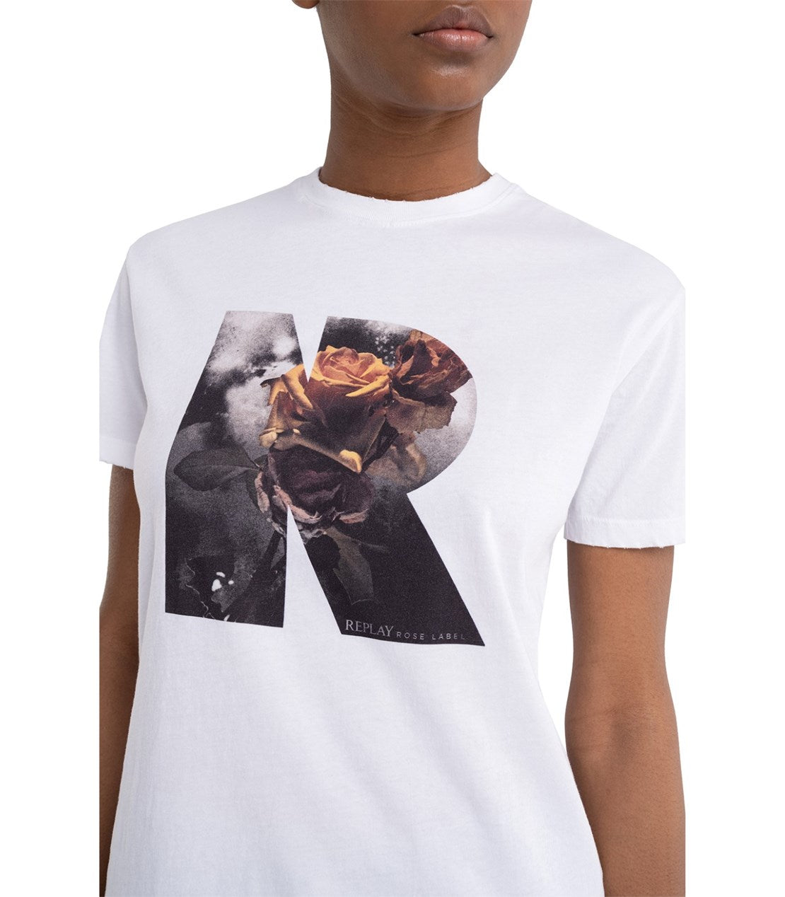 Replay bijela ženska majica s printom slova fabrički pocijepana