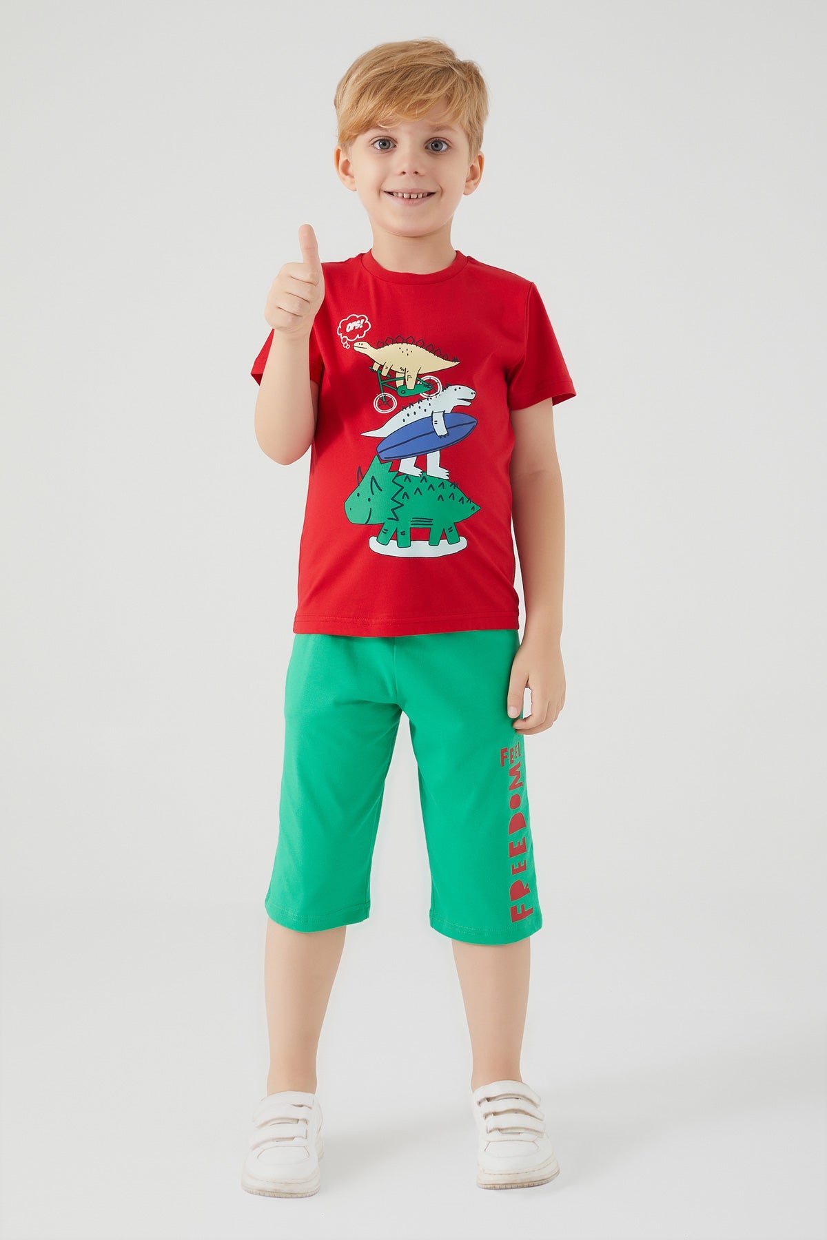 RolyPoly crveni komplet za dječake s dinosaur printom