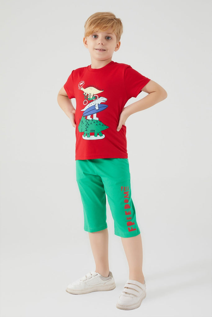 RolyPoly crveni komplet za dječake s dinosaur printom