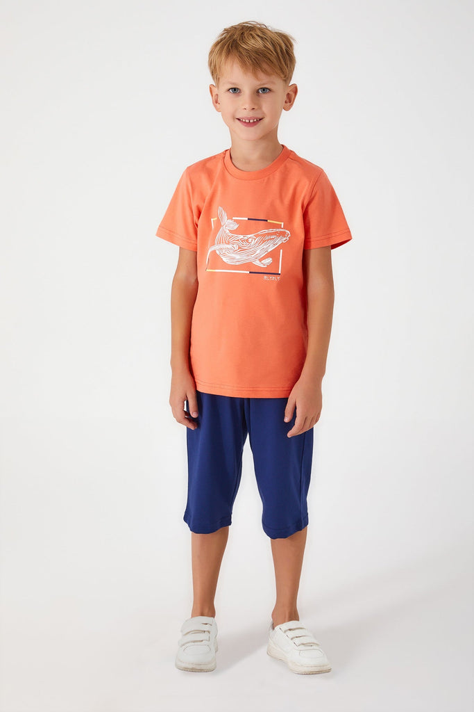 RolyPoly narandžasti komplet za dječake morskog motiva