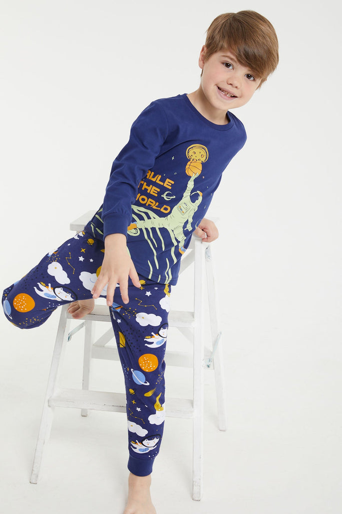 RolyPoly plava pidžama za dječake sa svemirskim motivima