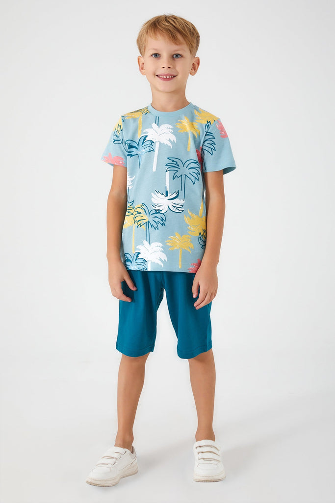 RolyPoly plavi komplet za dječake s tropskim uzorkom