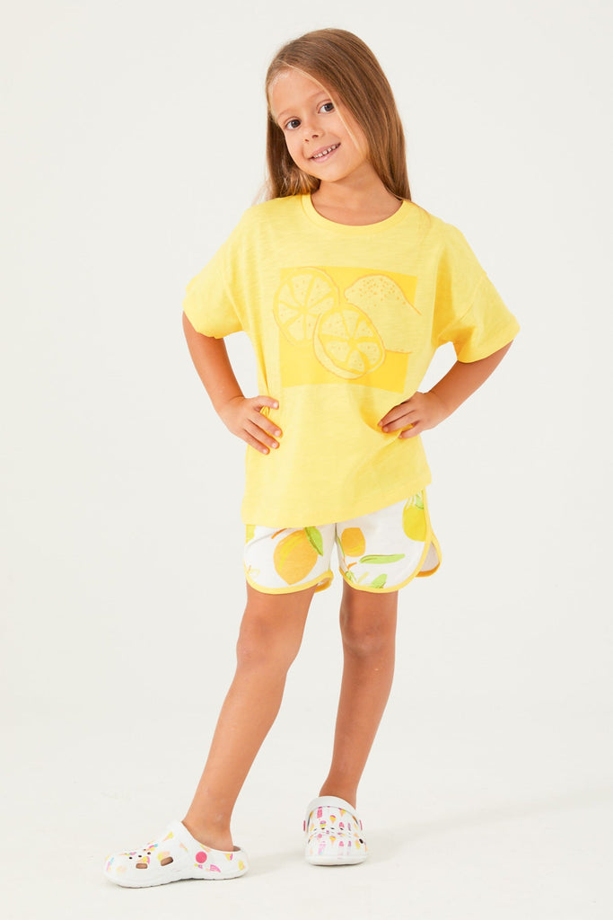 RolyPoly žuti komplet za djevojčice s motivom citrusa