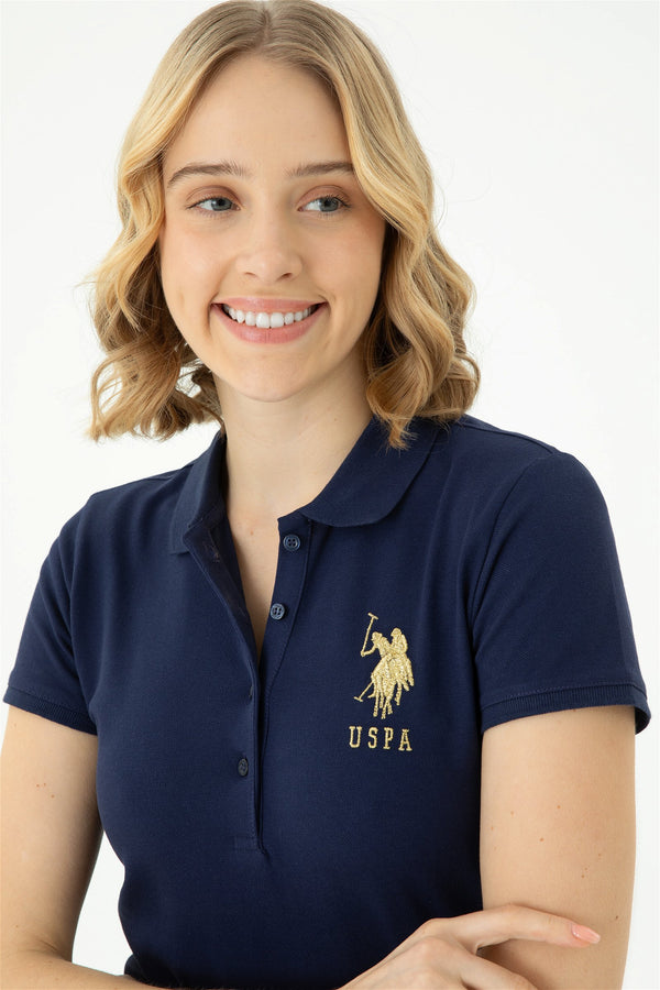 U.S. Polo Assn. teget ženska polo majica s okruglom kragnom i velikim zlatnim logom