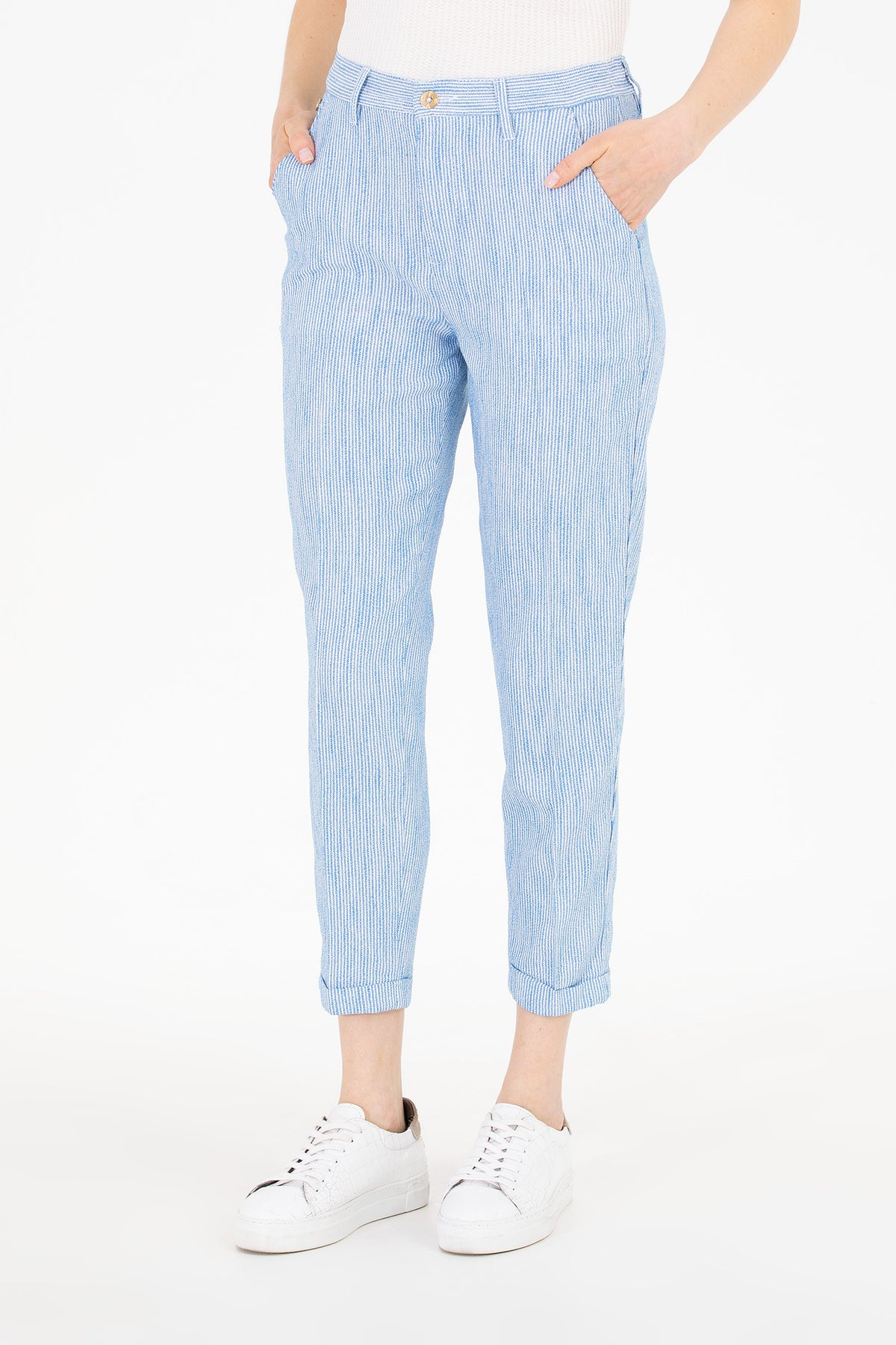 U.S. Polo Assn. plave ženske prugaste pantalone