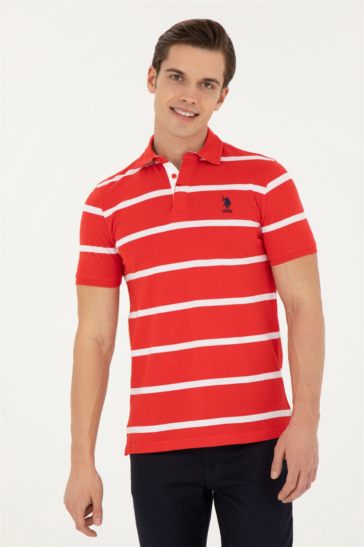 U.S. Polo Assn. crvena muška polo majica na bijele pruge