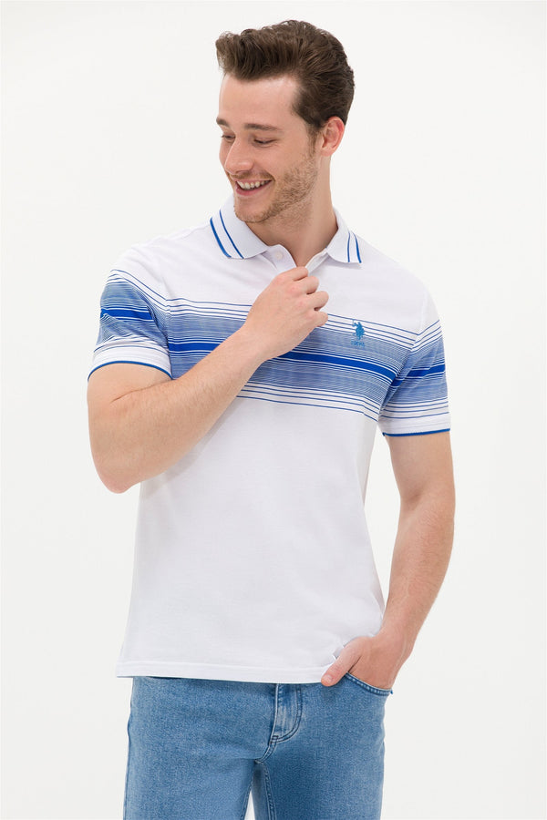U.S. Polo Assn. bijela muška polo majica s plavim prugama u prelazu