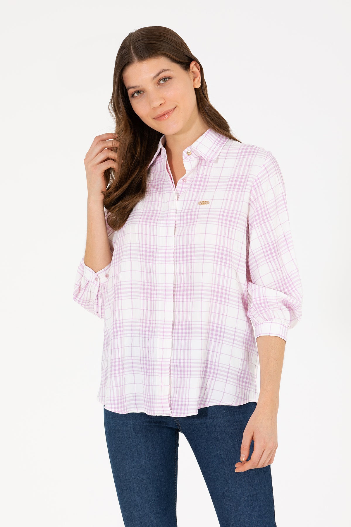 U.S. Polo Assn. roza karirana button-down košulja