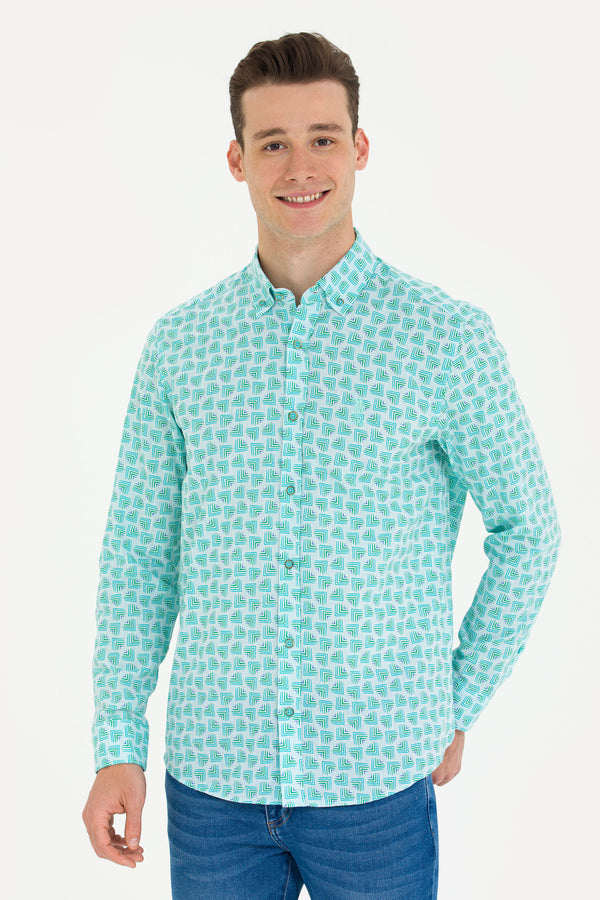 U.S. Polo Assn. bijela muška košulja s tirkizno-zelenim uzorkom