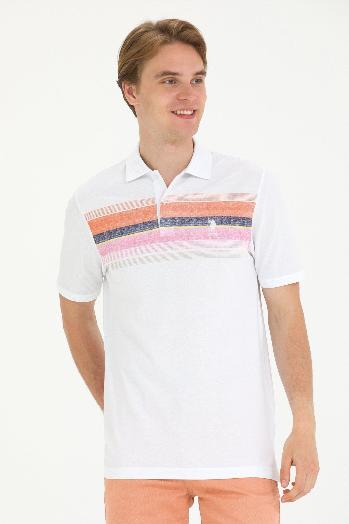 U.S. Polo Assn. bijela muška polo majica s prugastim printom na prsima