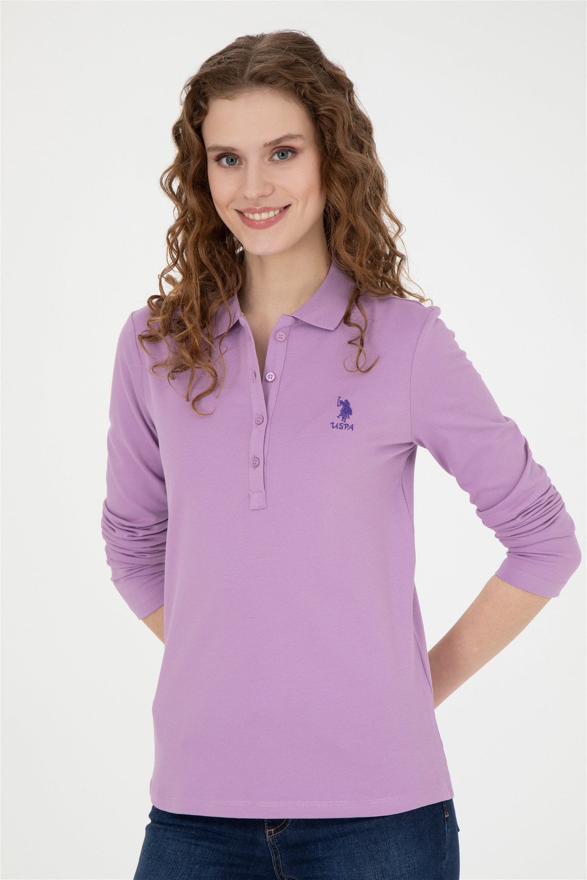 U.S. Polo Assn. lila ženska majica dugih rukava s polo kragnom