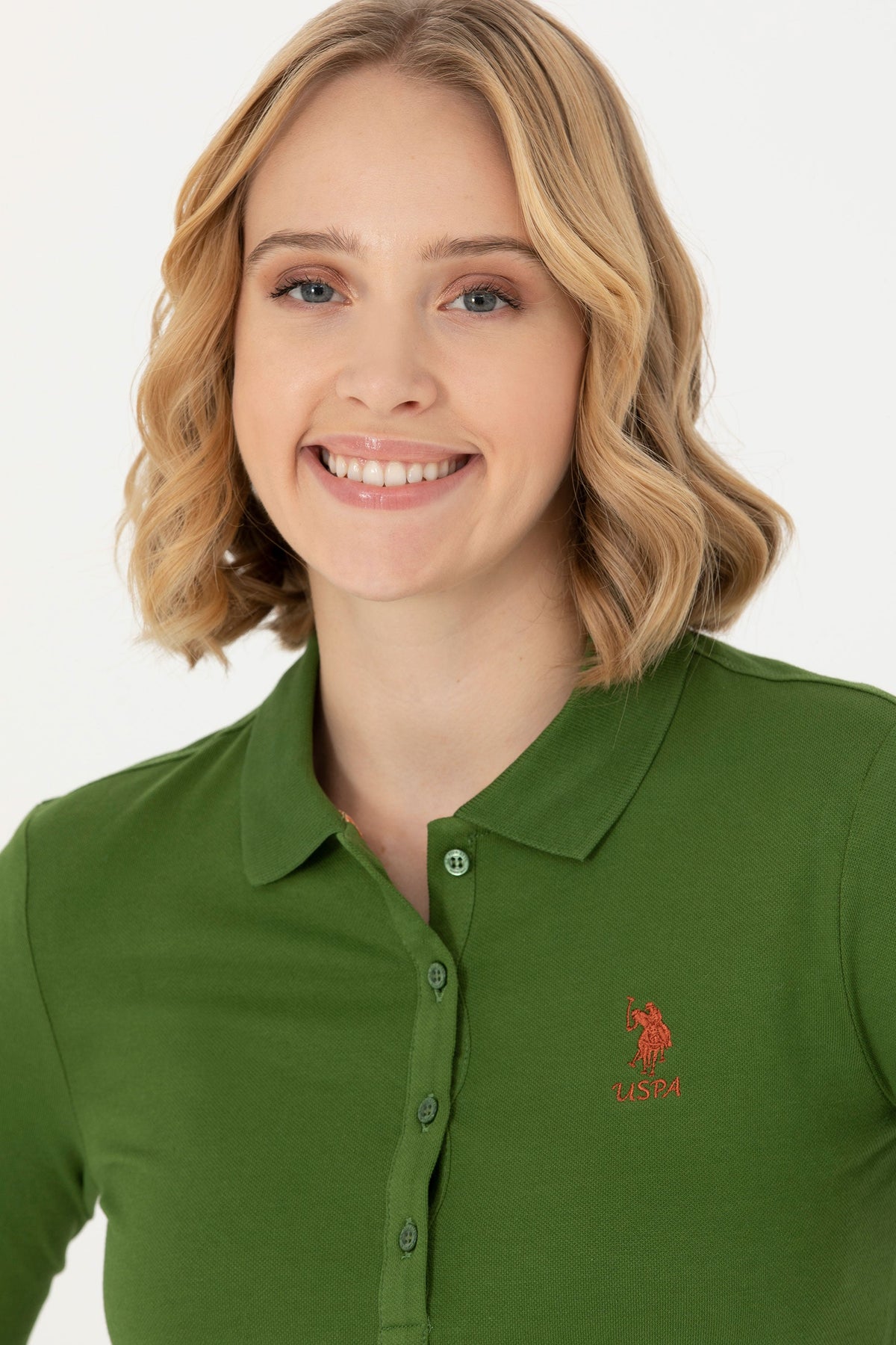 U.S. Polo Assn. zelena ženska majica dugih rukava s polo kragnom
