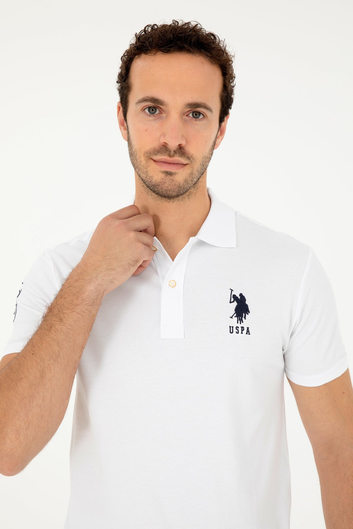 U.S. Polo Assn. bijela muška polo majica s brojem na rukavu