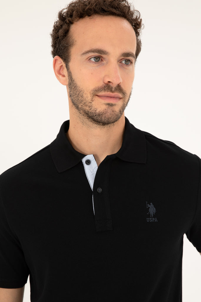 U.S. Polo Assn. crna polo majica kratkih rukava s detaljima-[SKU]