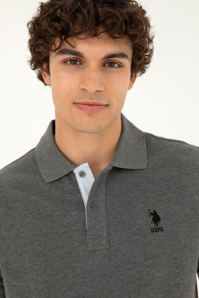 U.S. Polo Assn. siva polo majica kratkih rukava sa detaljem na ovratniku-[SKU]