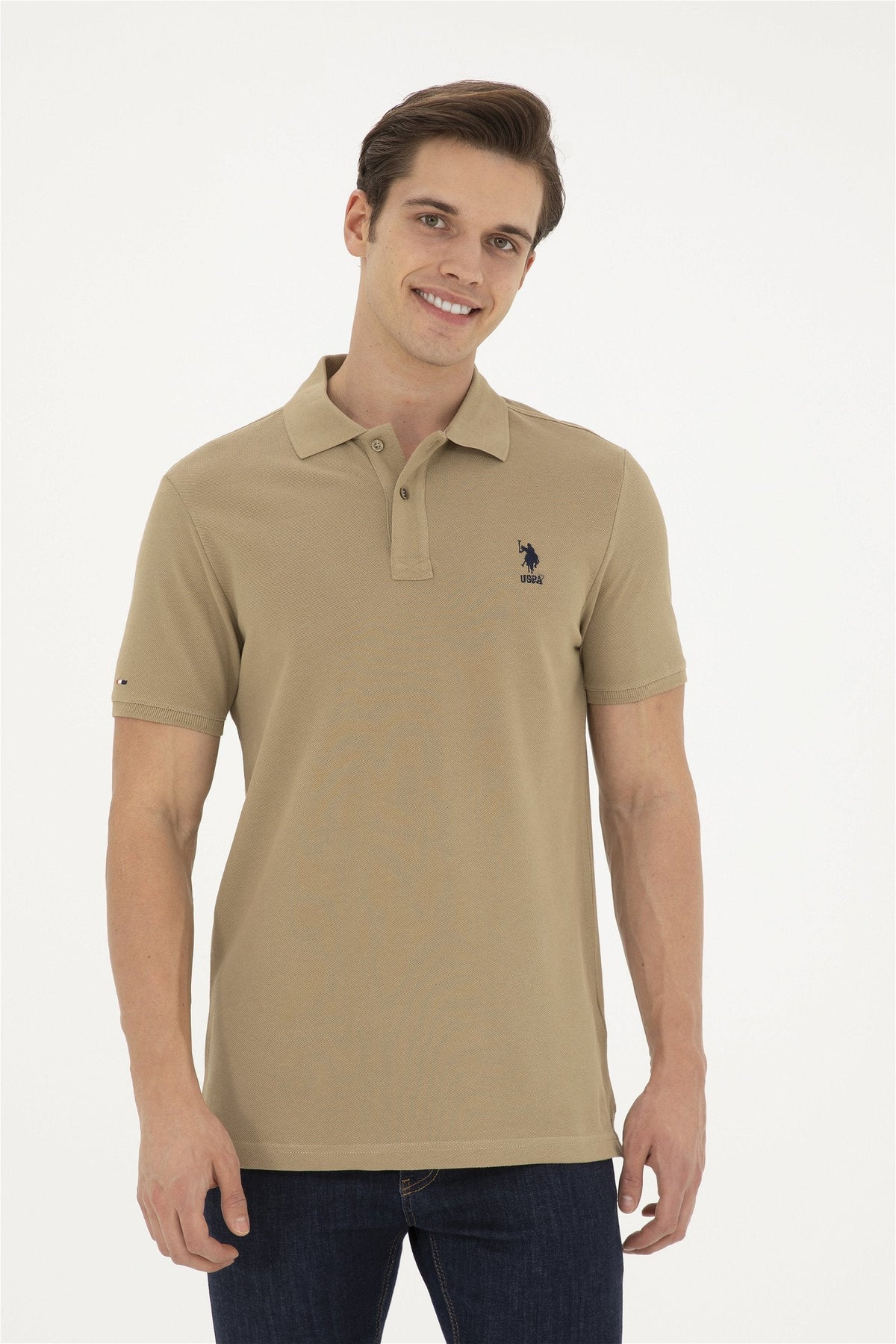 U.S. Polo Assn. khaki muška polo majica s kontrastnom oznakom na rukavu