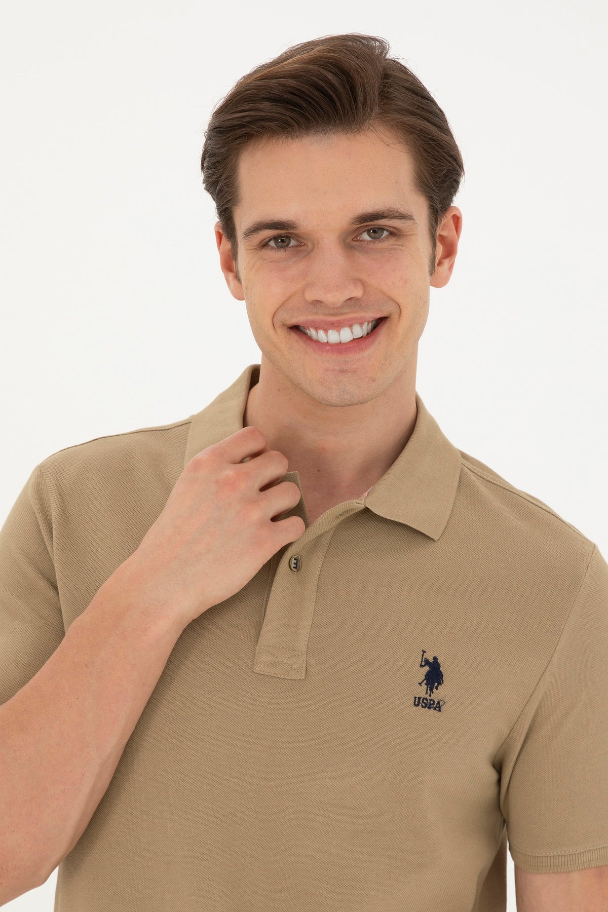 U.S. Polo Assn. khaki muška polo majica s kontrastnom oznakom na rukavu