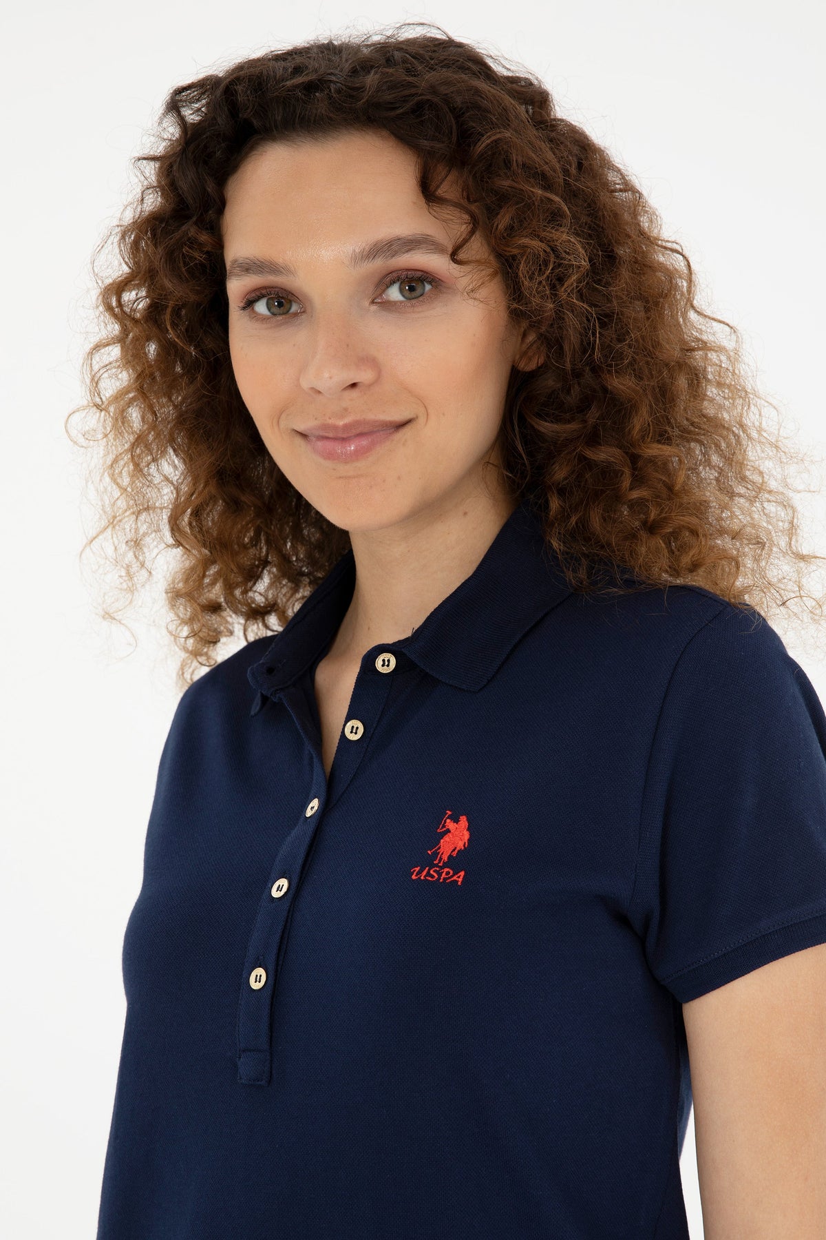 U.S. Polo Assn. teget ženska haljina A kroja s polo kragnom i vezom logotipa