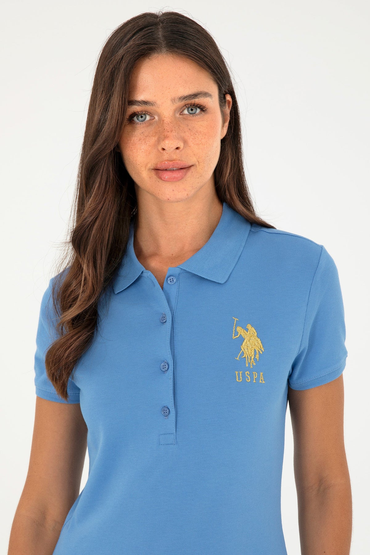 U.S. Polo Assn. plava ženska polo majica s velikim zlatnim logom