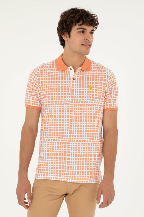 U.S. Polo Assn. muška polo majica boje lososa s karirano-linijskim uzorkom