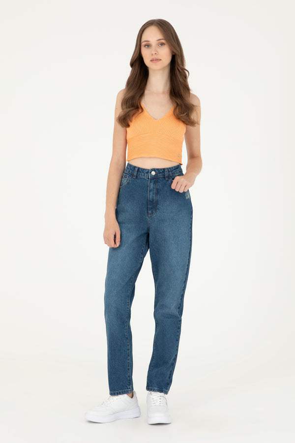 U.S. Polo Assn. plave ženske jeans pantalone mom kroja