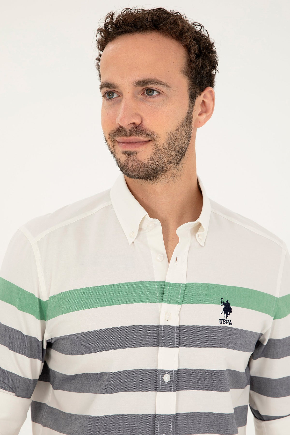 U.S. Polo Assn. bijela muška košulja s tamnim prugama na prsima