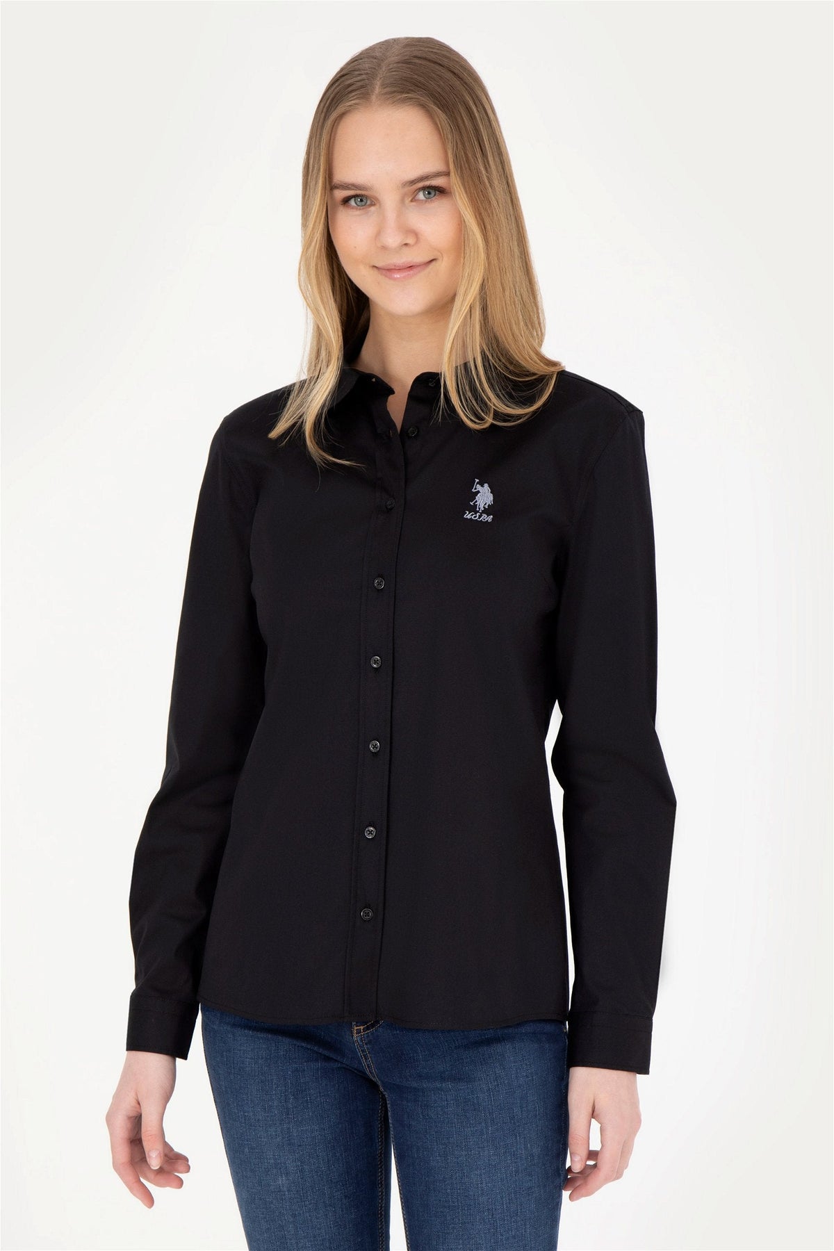 U.S. Polo Assn. crna ženska košulja sa srebrnim logotipom