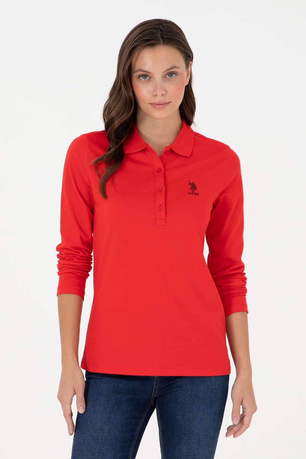 U.S. Polo Assn. crvena ženska majica dugih rukava s polo kragnom