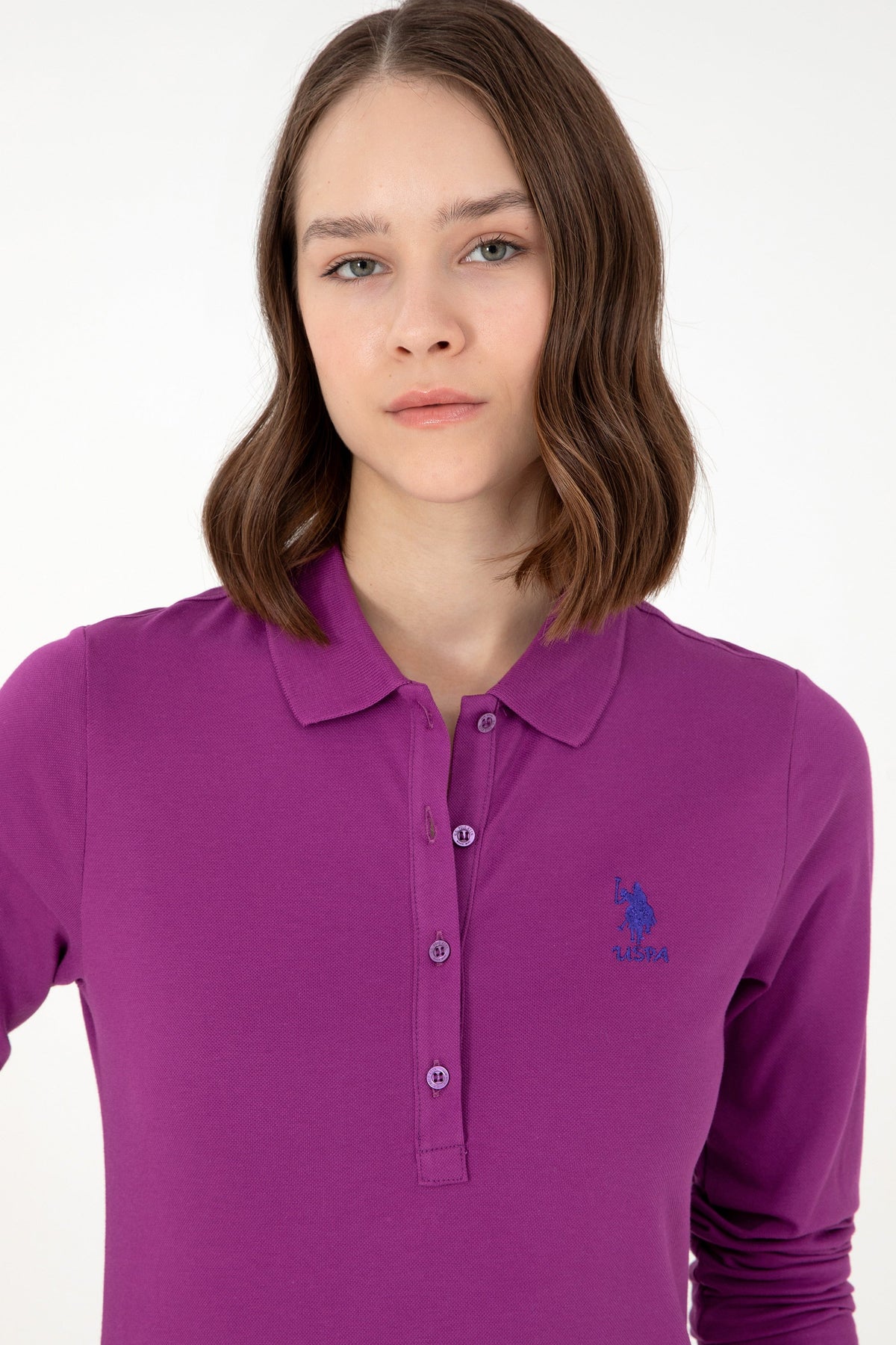 U.S. Polo Assn. ljubičasta ženska majica dugih rukava s polo kragnom