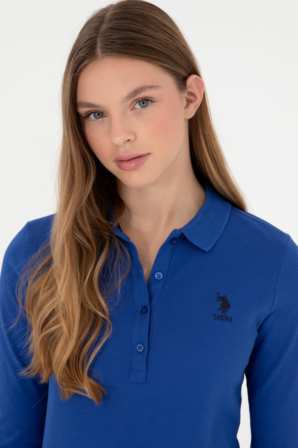U.S. Polo Assn. plava ženska majica dugih rukava s polo kragnom