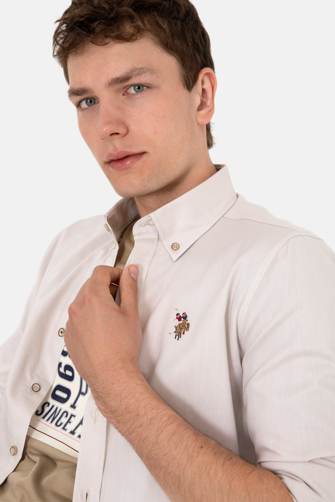 U.S. Polo Assn. bež muška košulja s dugim rukavima-[SKU]