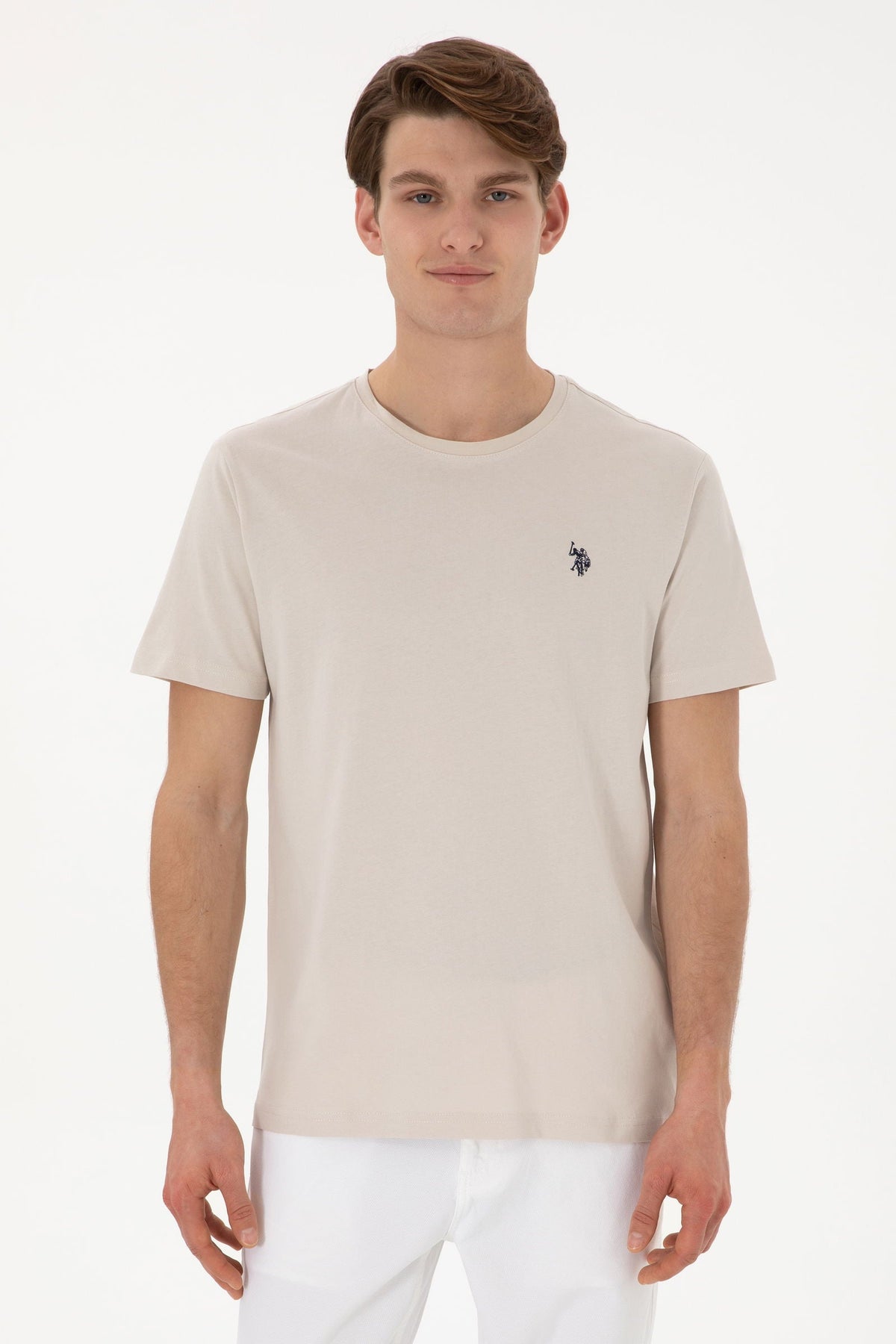 U.S. Polo Assn. bež muška majica s okruglim izrezom i vezenim logom