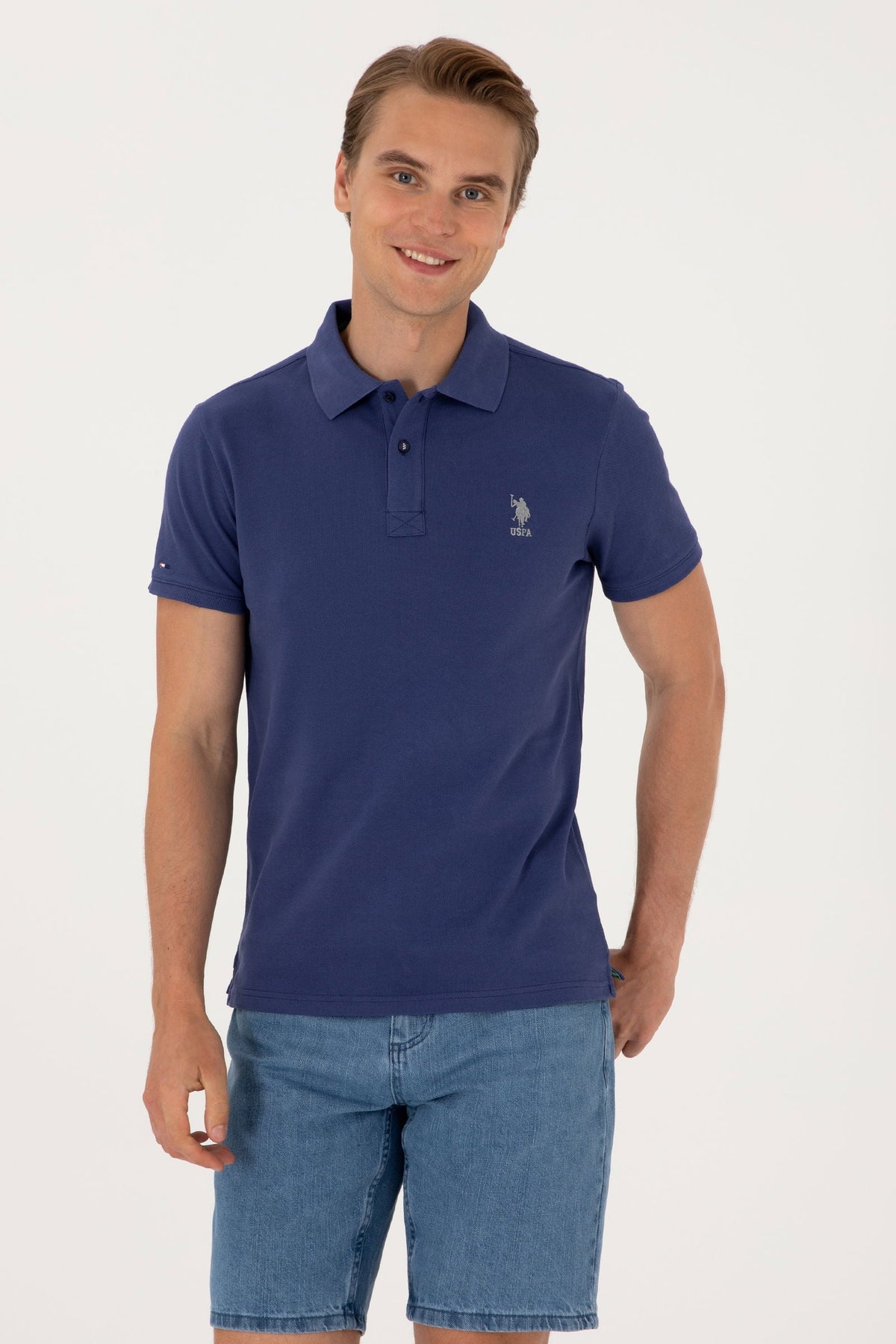 U.S. Polo Assn. plava muška polo majica s logom u istom tonu